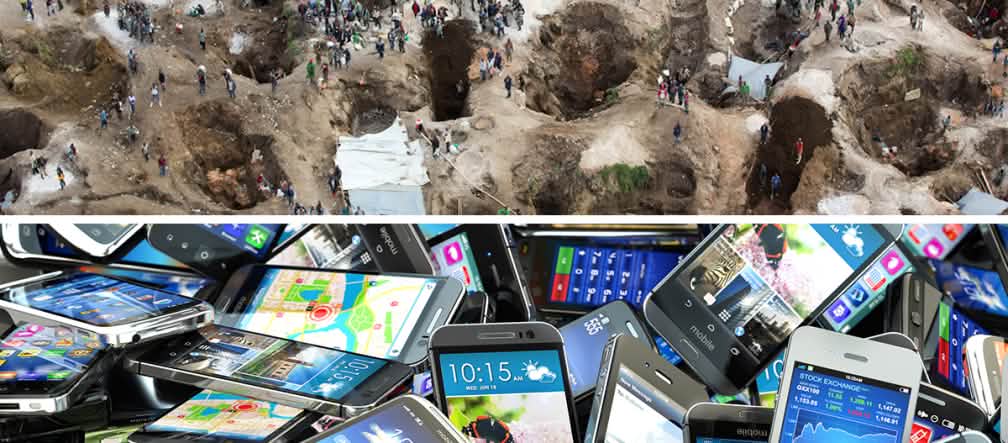 El coltán y otros metales llamados críticos forman parte, por ejemplo, de nuestros teléfonos móviles Collage Coltán - Teléfonos móviles