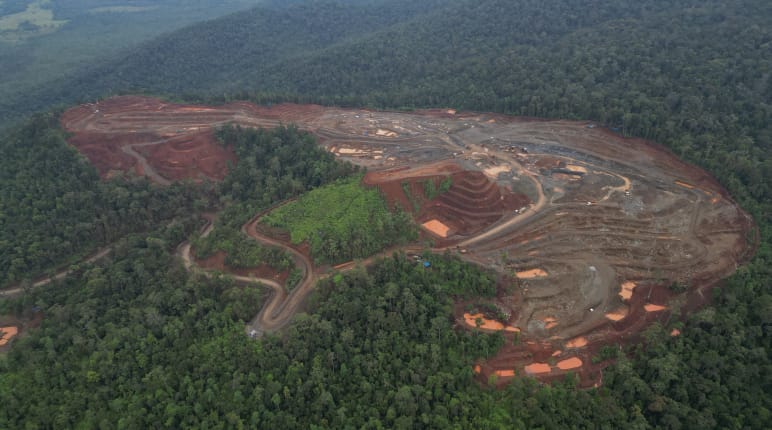 Mina de níquel en medio de un bosque tropical destruido