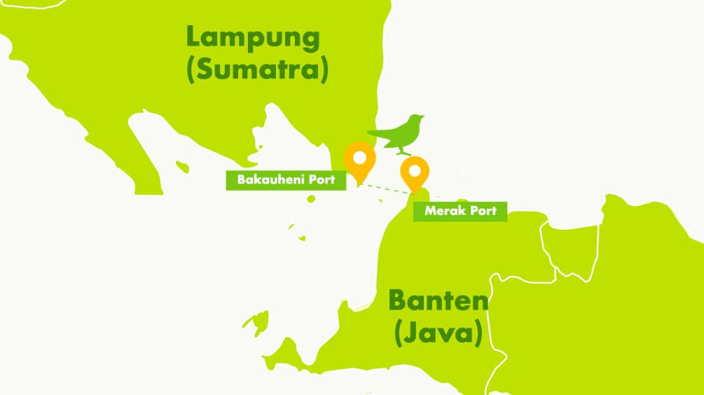 Mapa parcial de la provincia de Lampung en Sumatra y de la provincia de Banten en Java