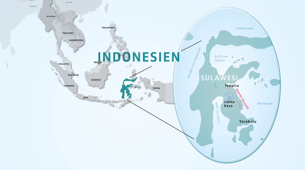 Mapa de Indonesia, destacando la isla de Sulawesi